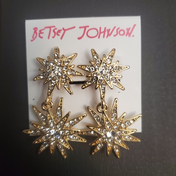 Betsey Johnson Gold Plate Star Dangle Drop Earring - Picture 3 of 9